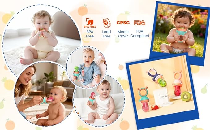 Baby Fruit Food Feeder Pacifier - Fresh Teething Pacifiers, 3 Different Size Silicone Pouch,Teethers for Babies 6-24Months, Baby Solid Food Essentials, Nutrition Feeder, BPA Free,1 Pice, Blue