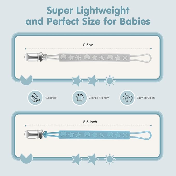 TenderBabe Silicone Pacifier Clip Holder for Baby Girls and Boys, Pack of 6 Soft Flexible Paci Binky Clips with One Piece Design