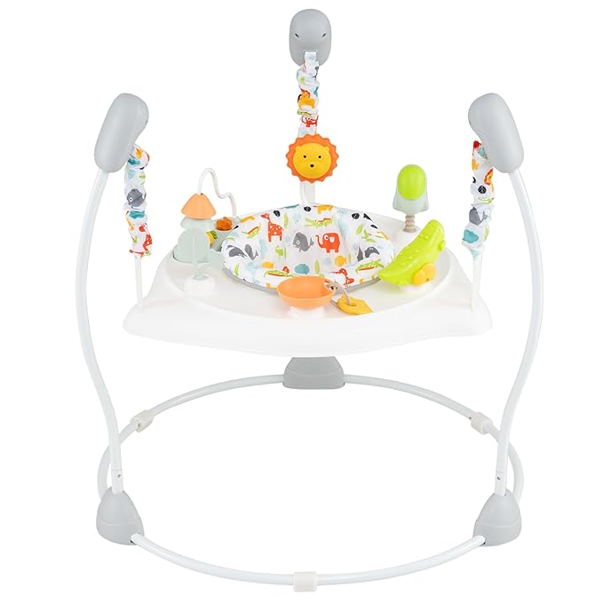 BABY JOY Baby Activity Center, Baby Jumpers and Bouncers with Music, 360° Rotating Seat, 3 Adjustable Heights, Montessori-Inspired Activity Center for Baby 7-15 Months (White)