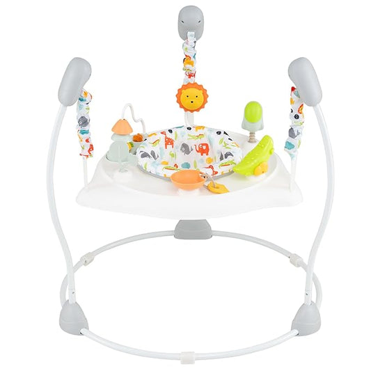 BABY JOY Baby Activity Center, Baby Jumpers and Bouncers with Music, 360° Rotating Seat, 3 Adjustable Heights, Montessori-Inspired Activity Center for Baby 7-15 Months (White)