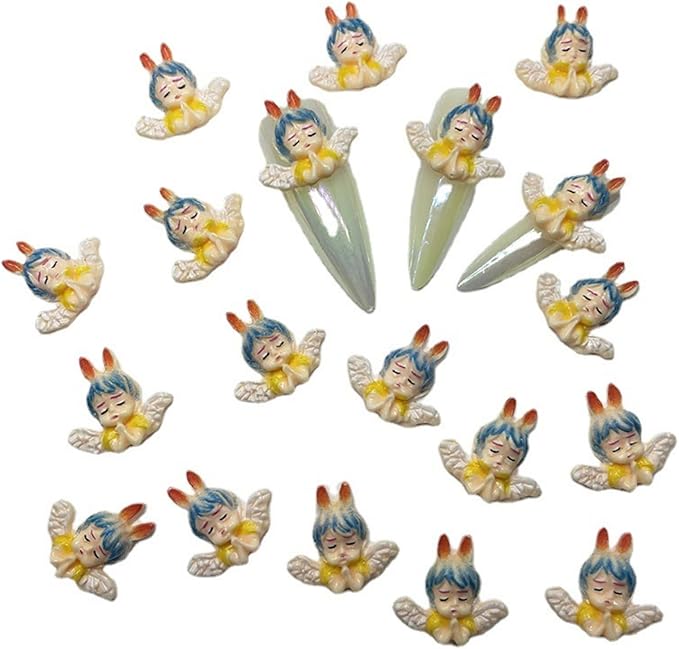 KINGVELLY 3D Cartoon Cute Color Angel Baby Nail Charm,Rabbit Ears and Wings, for Acrylic Nail Art DIY Nail Designs, Chroma, MJ0023
