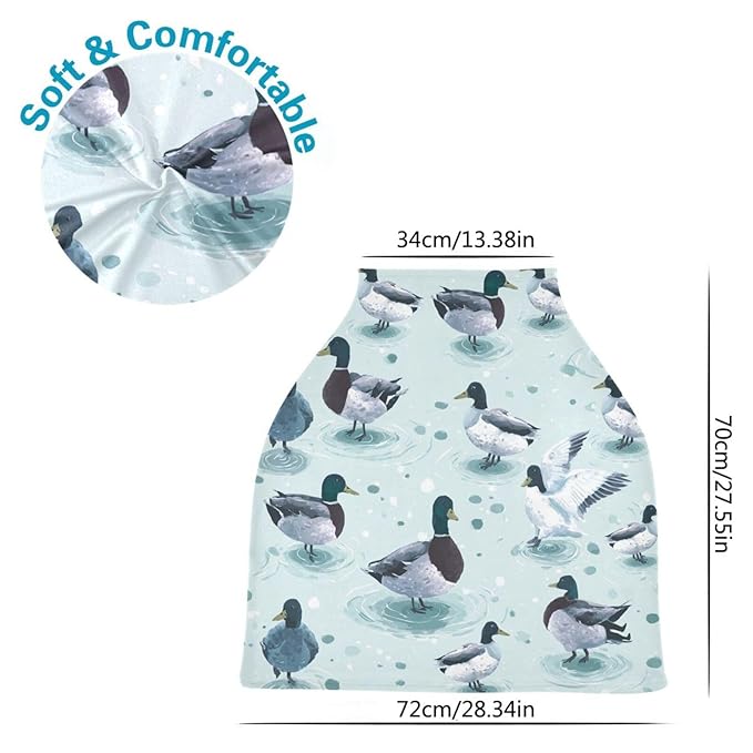 Cute Mallard Ducks Baby Car Seat Covers Farmhouse Animals Carseat Canopy Soft Infant Stroller Cover Nursing Breastfeeding Covers for Girls Boys Newborn Fit Summer Spring Autumn