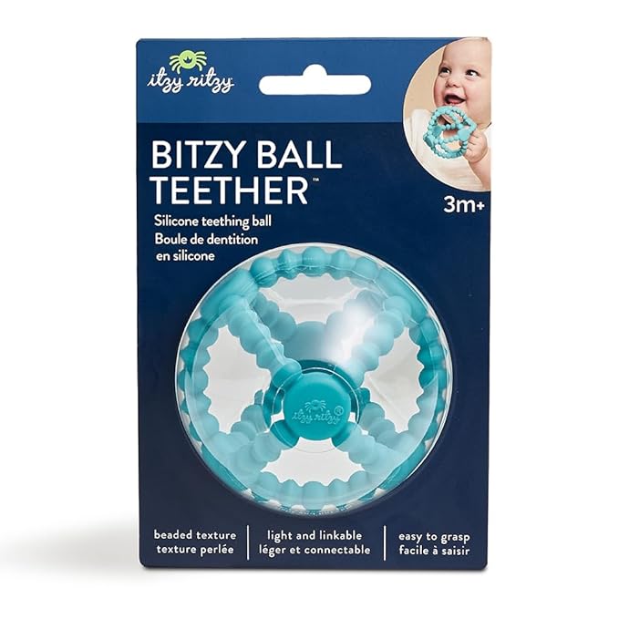 Itzy Ritzy Teething Ball – Flexible Teether Ball Soothes Sore Gums & Features Easy-to-Grip Design - Made of BPA-Free Silicone - Designed for Ages 3 Months and Up (Teal)