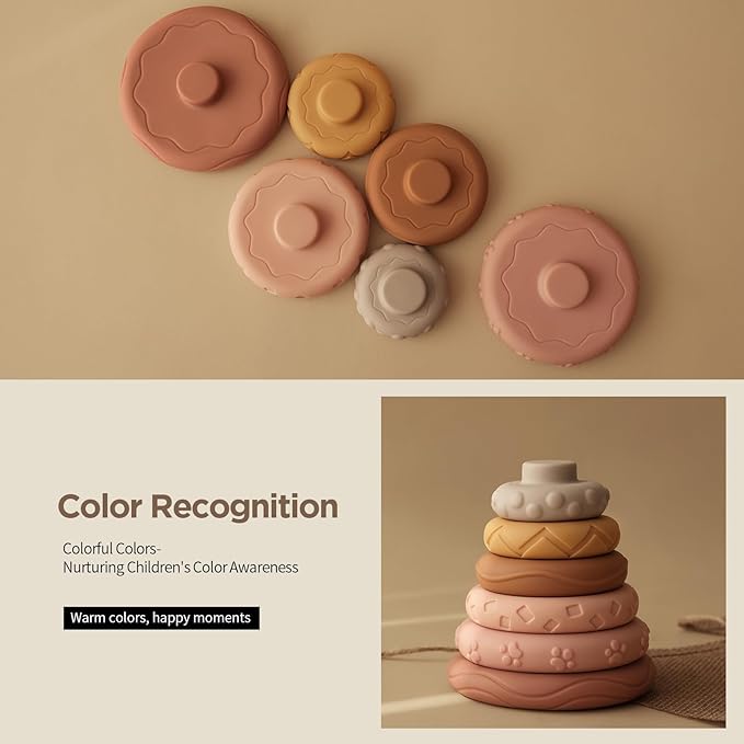 Nueplay Stacking Rings Toy for Baby Girls with Unicorn Topper – 6 Textured Sensory Rings, Squeaky Stacker Set in Pastel Colors, Gifts for 1 Year Old Girls, Baby Shower & Birthday Present