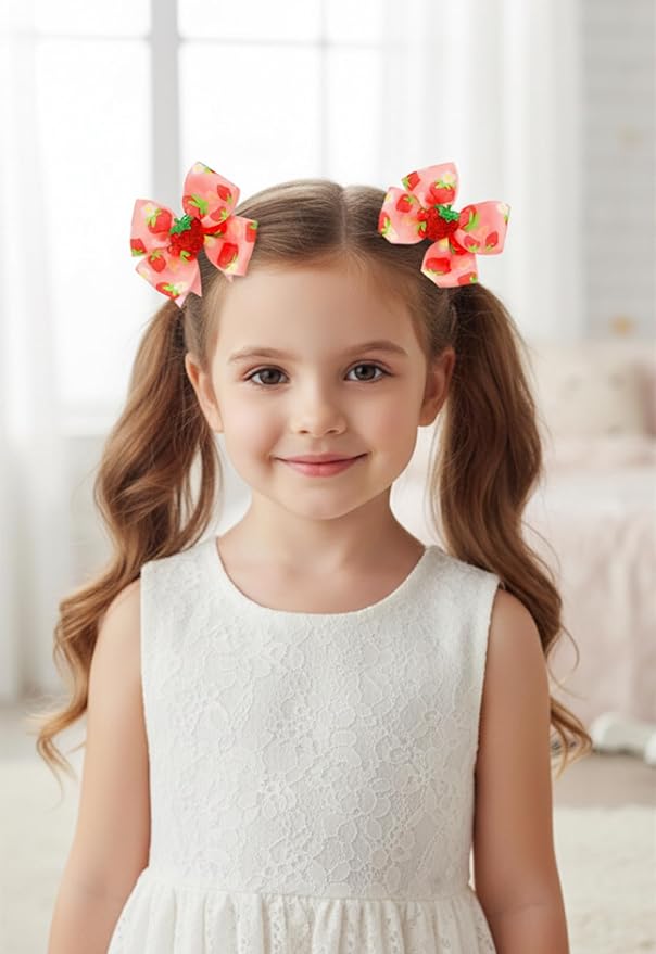 AACKS Kids Girls Strawberry Hair Bows Strawberry Hair Accessroies Fruit Hair Barrettes Strawberry Ribbon Bow