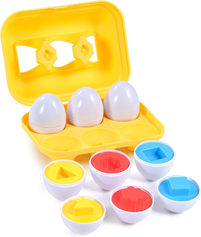 Hhyn Color Shape Matching Eggs for Toddlers, Preschool Learning Educational Sorting Easter Eggs Toys Gift Recognition Skills for Kids Boys Girls, 6 Eggs