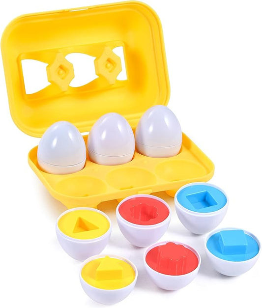 Hhyn Color Shape Matching Eggs for Toddlers, Preschool Learning Educational Sorting Easter Eggs Toys Gift Recognition Skills for Kids Boys Girls, 6 Eggs