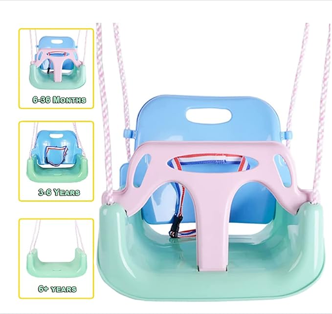 3-in-1 Swing Anti-flip Snug & Detachable for Toddler to Teenager Macarons Color Outdoor Patio Play(Light Green Chair+Pink Handrail)
