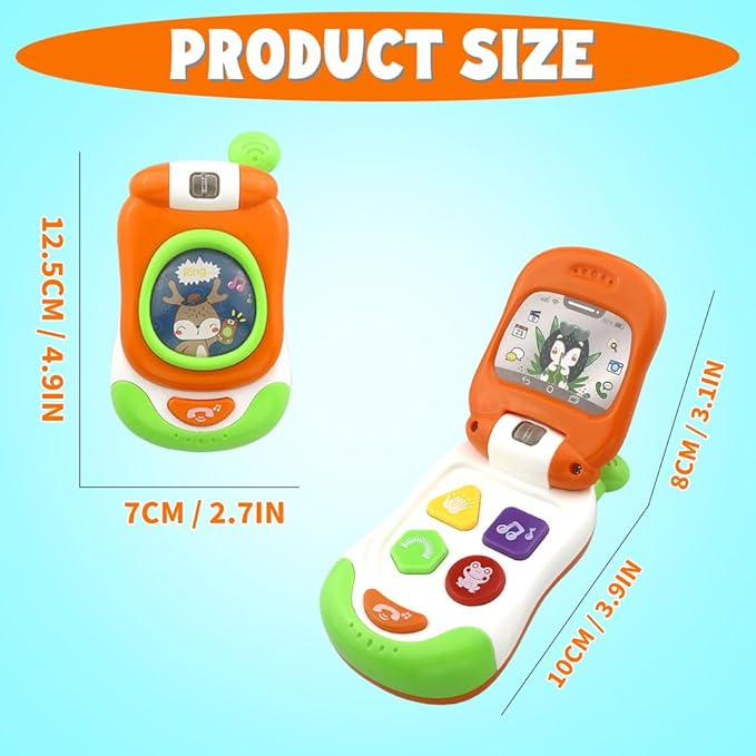 Baby Cell Phone Toy with musicial and Light, Flip Phone Educational Toddler Toys (Orange)
