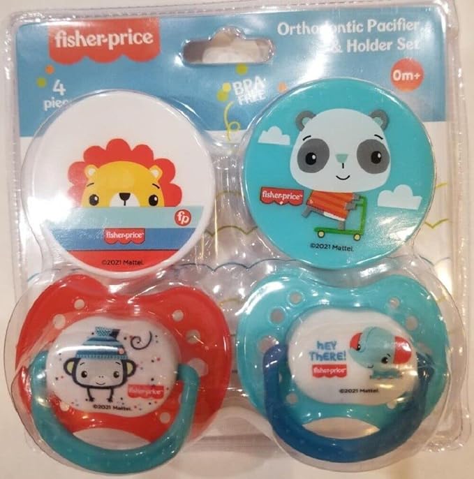 Cudlie Accessories Fisher Price Orthodontic Pacifier and Holder Set, BPA Free, 0m+
