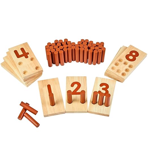 Excellerations Peg Number Board, Included: 10 Rubberwood Boards + 55 Wood Pegs + Storage Bag, Montessori Math Materials, Learning Manipulatives, Counting for Kids, Reggio Emilia Classroom Essentials