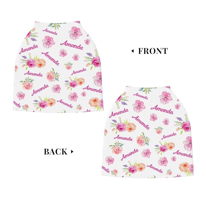 Personalized Baby Car Seat Cover for Girls, Custom Floral Pink Nursing Covers for Breastfeeding with Name, Infant Stroller Cover, Baby Carseat Canopy for Newborn, Multiuse Car Seat Canopies