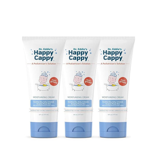 Happy Cappy Moisturizing Cream - Baby Eczema Cream, Eczema Lotion for Kids, Pediatrician-Formulated, Gentle, Paraben Free, Hypoallergenic, Soothes Dry Skin - 6 Fl Oz (Pack of 3)
