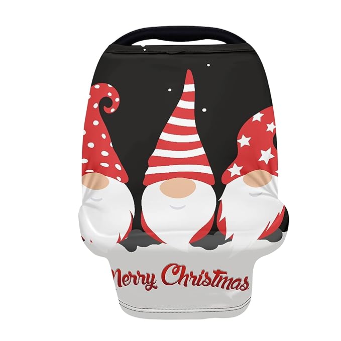 JEOCODY Elastic Pram Dust Cover Christmas Santa Claus Pattern Stretchy Soft Breastfeeding Cover for Infant Carseat Canopy