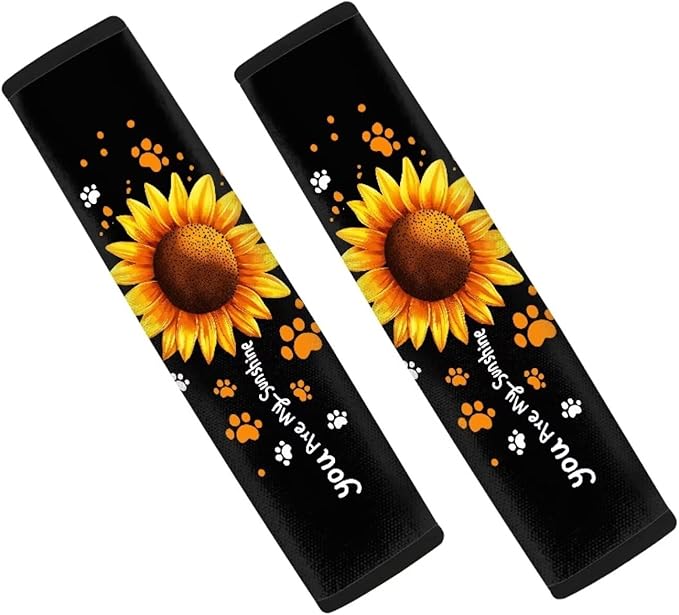 UNICEU Yellow Sunflower Dog Paw Seatbelt Pad for Car Universal Fit Automotive Seat Belt Shoulder Pad for Women Men,Backpack Shoulder Strap Covers