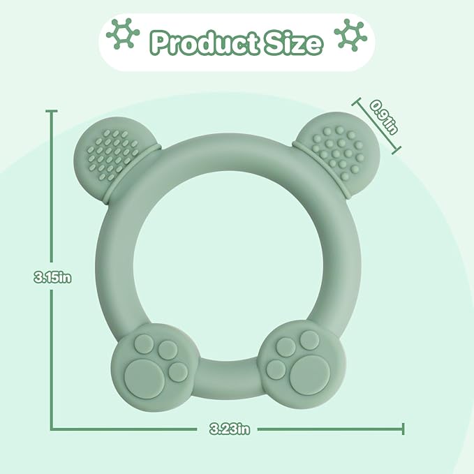 Meartchy 3 Pack Baby Teether, Bear-Shaped Silicone Teething Toys for Infants 0-24 Months, BPA-Free Chew Toys to Soothe Sore Gums (Pale Pink & Green & Blue)