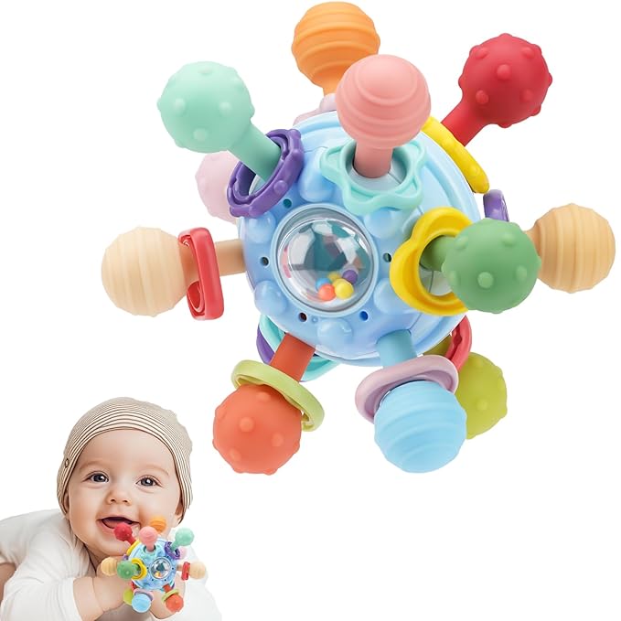 Easter Baby Teething Toys, Baby Teethers Montessori Sensory Toys for 0-6 6-12 Months, Gifts for 1 Year Old Boys Girls Infant Newborn, Perfect Baby Easter Basket Stuffers & Easter Gifts, Blue