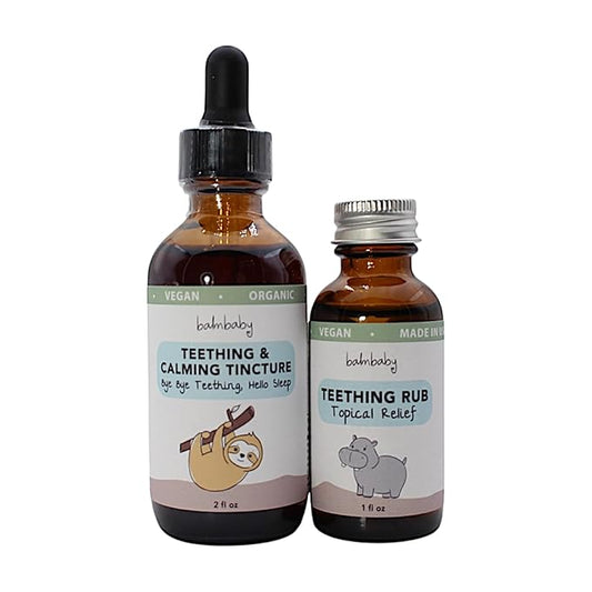 Balm Baby Teething Rescue Kit – Bye Bye Teething Natural Calming Tincture & Topical Teething Oil Rub | Kids Relief for Gum Inflamation & Discomfort - Organic, Herbal and Gentle - Glass Bottles