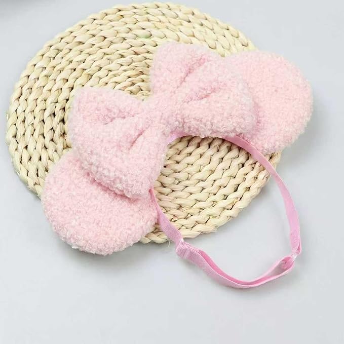 Wool Mouse Ears Headband with Bow, Fleece Adjustable Hair Bow Hairband for Toddlers Baby Girls