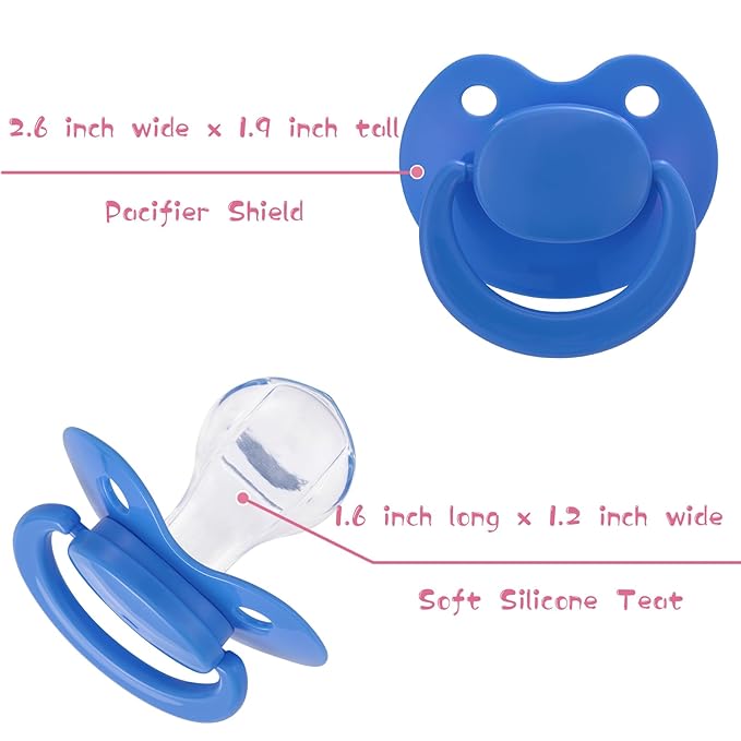 Adult Sized Pacifier Bigshield : Replacement Silicone Paci Big Teat for Anxiety Release - Orthodontic Binky Taken Apart and Re-Assembled Blue
