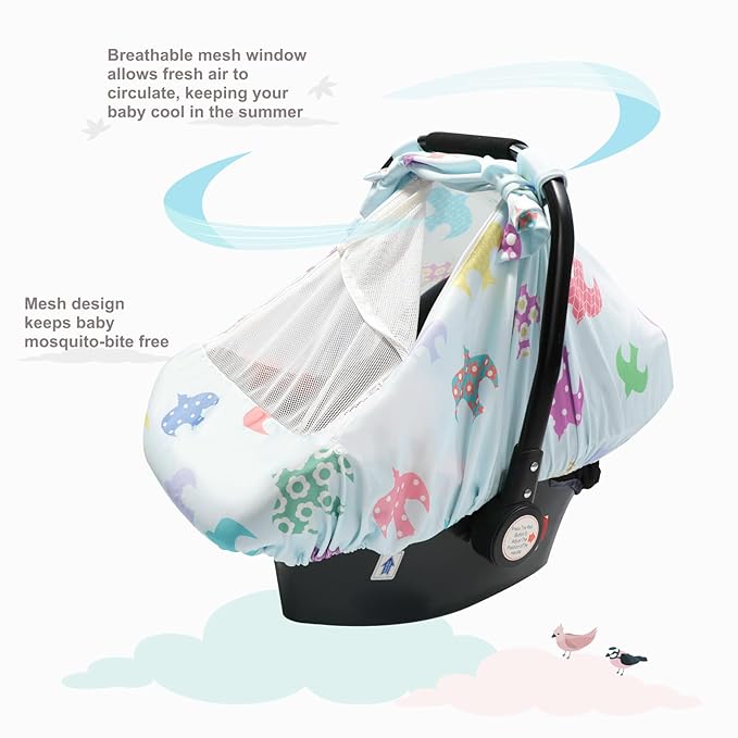 SMTTW Car Seat Cover for Babies, Stretchy Breathable Carseat Canopy, Multiuse Infant Stoller Cover for Baby Boys Girls, Privacy Breastfeeding Coverage Protect Baby from Wind, Sun (Swallow)
