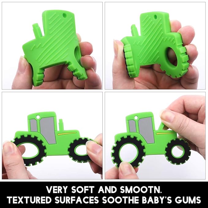Car Series Baby Teething Toys,Food Grade Silicone Chew Teether for 3 Months+ Infant Boy and Girl,Toddler Sensory Chewing Teether,BPA Free. (Tractor, Green)