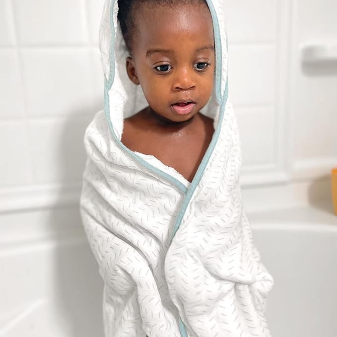 Bamboo Viscose Baby Hooded Towel & Washcloth Set for Babies and Toddlers, Soft & Absorbent, 70% Viscose from Bamboo, 30% Cotton Muslin - Imported (sage Dash)