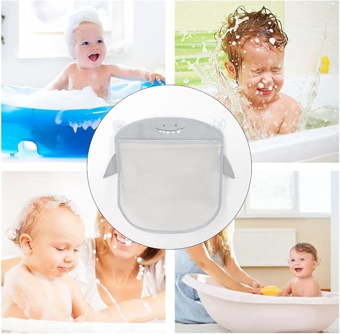 Mesh Bath Toy Storage, The bath toy holder for Bathtub Toys & Bathroom Organizer Bag- For Kids & Baby，Compatible with bath toy storage,with Two Complimentary Suckers(Shark)