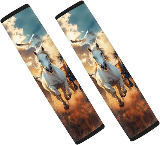 Car Seat Belt Cover Pad,Running Horse Print Soft Comfortable Shoulder Seatbelt Pads Cushions for Adults and Children Standard Size Car Interior Decor