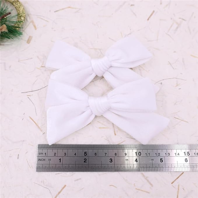 Vintage Velvet Bow Hair Clips for Baby Girl Kids Women Fall Velvet Christmas Hair Bows Barrettes Accessories (2 pcs White)