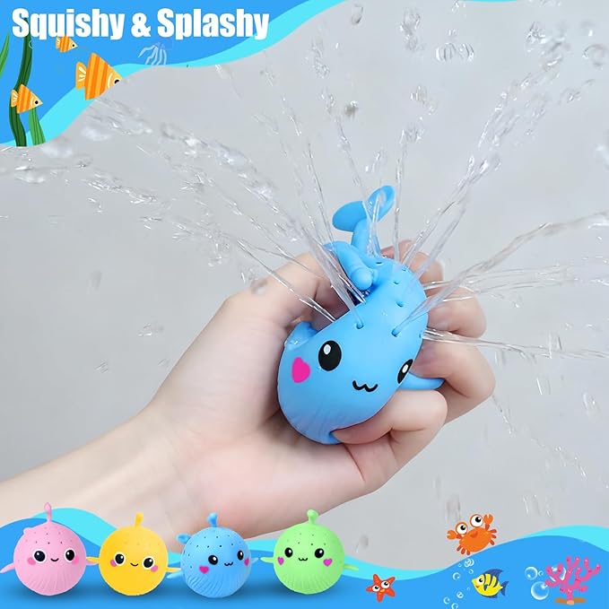 4 PCS Dolphins Water Balls, Sensory Stress Relief Floating Pool Toys for Kids, Water Splash Balls Toddler Swim & Bath Toys, Christmas Goodie Bag Fillers for Babies
