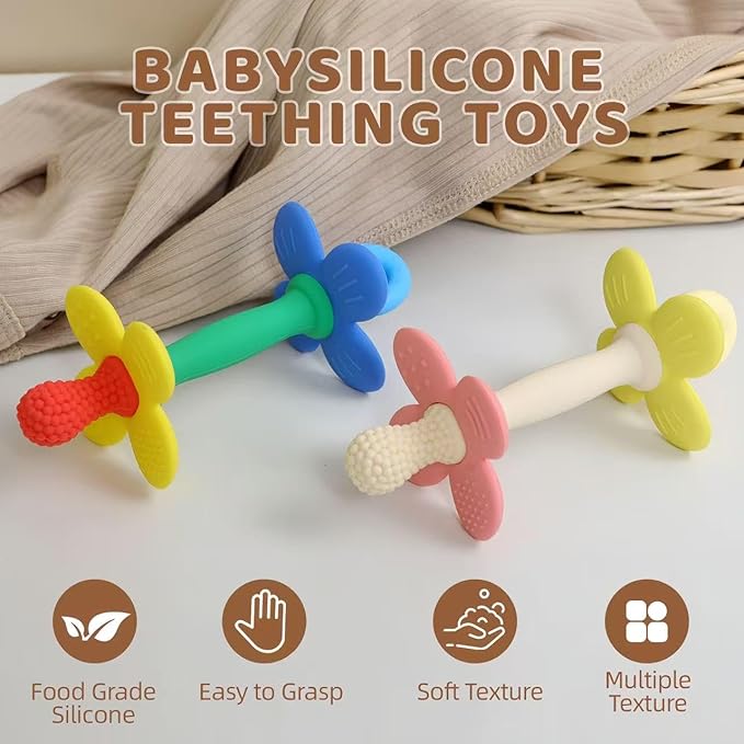 Baby Teething Toys Silicone Baby Teether Toy Soft Easy to Hold Babies Flower Teethers Chew Toy for Infant Toddlers Multiple Textures Teething Toys 3-6 Months