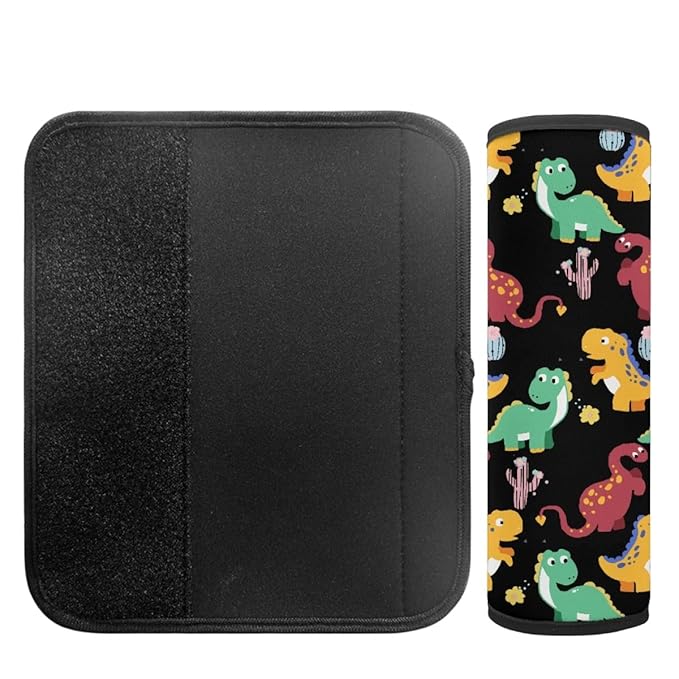 ENLACHIC Baby Car Seat Belt Cover, Cute Dinosaur Print Car Seat Shoulder Strap Pads, Infant Car Seat Cushion Safety Seatbelt Protector for Kids Boys Girls,Dinosaur Cactus