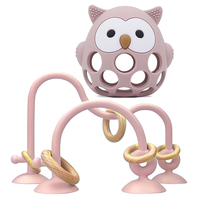 Baby High Chair Suction Toys Teething Chew - Baby Teething Table Toys Silicone Teethers, Food Grade Silicon for 6 12 18 Months (Pink)