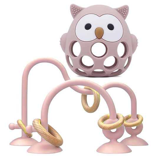 Baby High Chair Suction Toys Teething Chew - Baby Teething Table Toys Silicone Teethers, Food Grade Silicon for 6 12 18 Months (Pink)