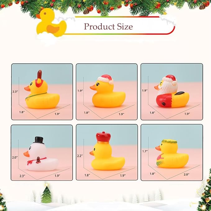 Assorted Rubber Duck Small Rubber Ducks in Bulk Baby Shower Bath Toy for Kids Toddler Birthday Christmas Party Favors Stocking Stuffers Classroom Incentives (Christmas Ducks 6pcs)