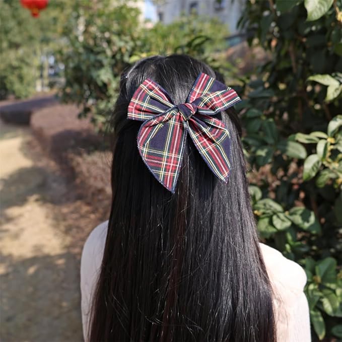 Set of 4 Tartan Black Bow Hair Clips for Little Girls Toddler Baby Mom Women Hair Barrettes Accessories 3 Styles School Uniform Plaid Bows