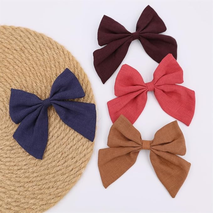4 PCS Sailor Bow Hair Clips for Kids Girls Women Linen cotton Hair Bow Alligator Clips Baby Toddler Girl Mom Hair Accessories (Navy/Wine)