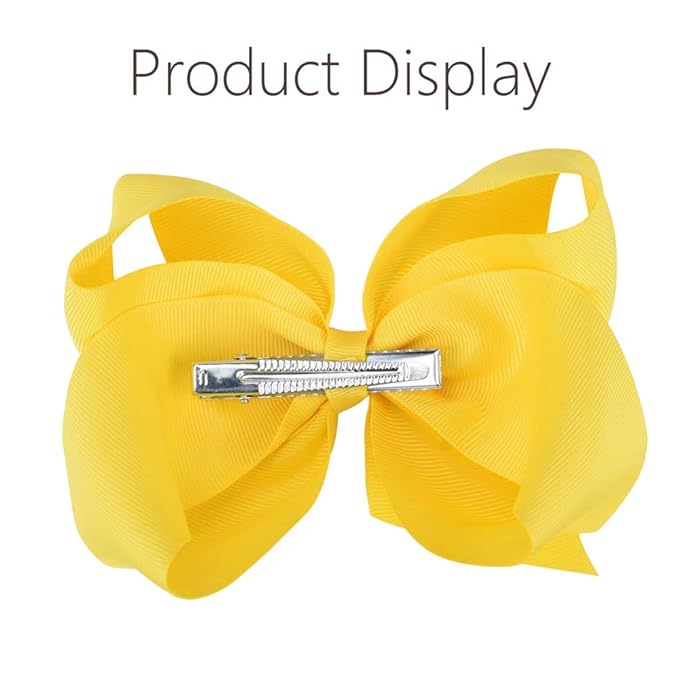 Oaoleer Big Hair Bows for Girls 12 PCS 6" Yellow Grosgrain Ribbon Large Boutique Bow Alligator Clips Hair Accessories for Toddlers Little Girls Kids