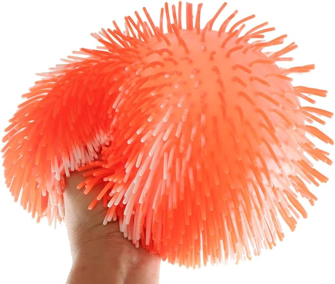1 Orange and White Striped Multi-Color Tie Dye Swirl Jumbo 8" Puffer Ball - Sensory Therapy Fidget Stress Balls - OT Autism SPD (1 Orange/White)