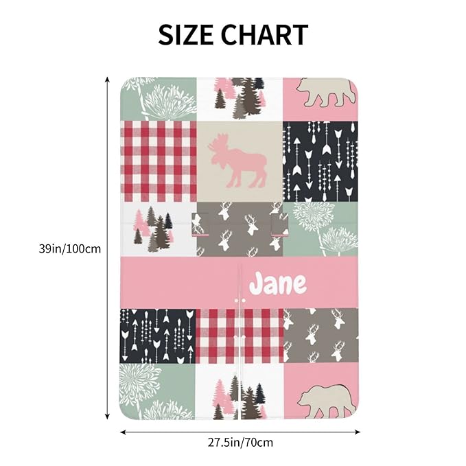 Personalized Baby Car Seat Canopy for Babies with Name, Custom Car Seat Covers for Girls, Infant Opening Minky Nursing Breastfeeding Stroller Cover Carseat Canopies for Newborn (Deer and Bear Pink)