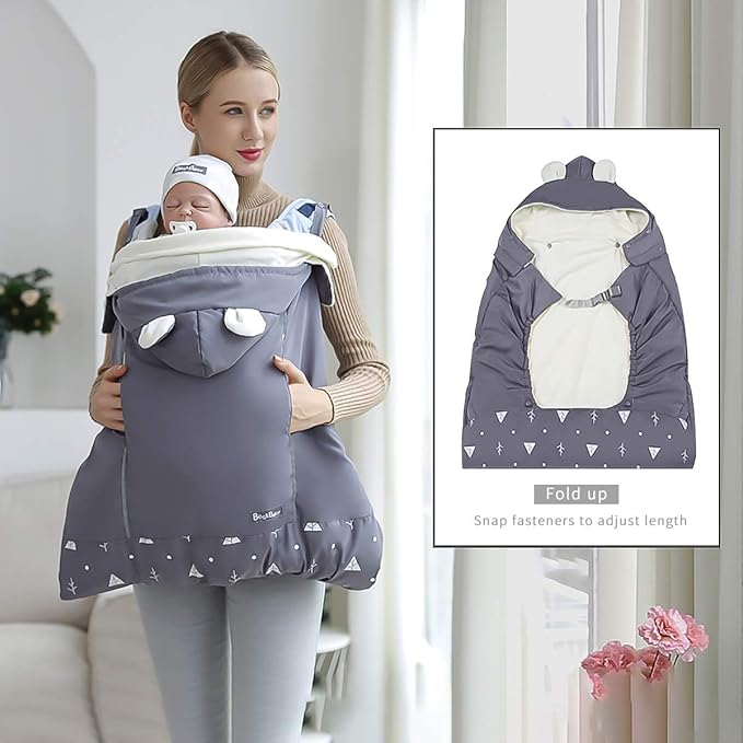 SONARIN Universal All Seasons Weather Cover for Baby Carrier,Cloak for Winter Warm,Footmuff,Windproof,Waterproof,Detachable hat(Gray)