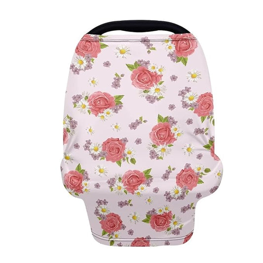 Forchrinse Pink Roses Nursing Cover Breastfeeding Cover,Breathable Floral Car Seat Cover for Babies,Multi-use Infant Carseat Cover Stroller Cover