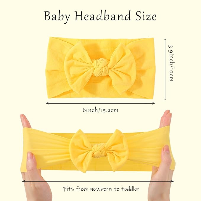 5Pcs Nylon Baby Bow Headbands, Soft Stretchy Hairbands with Bow for Newborns, Infants & Toddlers