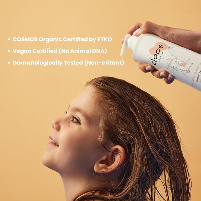 Organic Baby Shampoo and Body Wash, Tear-Free 2-in-1 for Sensitive Skin, Dermatologically Tested, Vegan, Rose Water, 13.5 Fl Oz