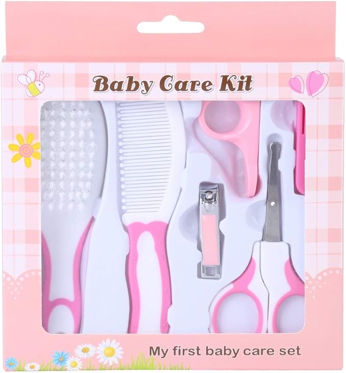 Baby Grooming Kit, Toes Fingernails Care, 6 pcs Baby Nail Kit Daily Care Set with Hair Brush, Hair Comb, Scissor, Nail Clipper, Nail Clipper Cover and Nail Scissor Handle Cover()