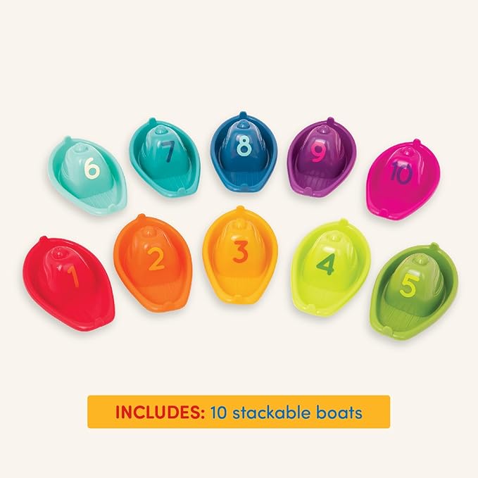 Battat – 10 Stackin' Bath Boats – Numbered & Stackable Bathtime – Floating Toys for The Bath, Pool, Beach – Educational Toys – 6+ Months