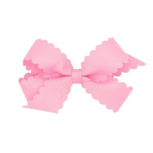 Wee Ones Girls' Classic Grosgrain Hair Bow with Scalloped Edges, No-Slip Hair Clip, Handmade, Pearl, Mini
