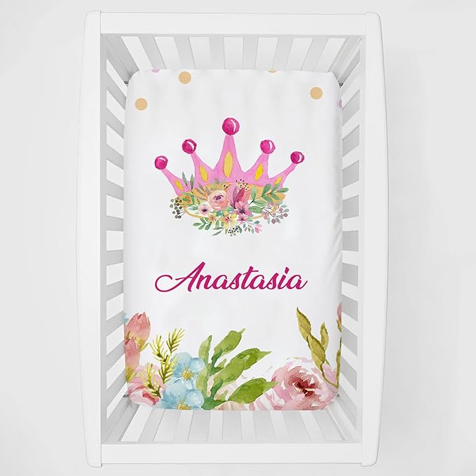 Gril Crown Personalized Pack 'n Play Sheets - Custom Name Fitted Sheet, Soft & Breathable Material for Baby Girls