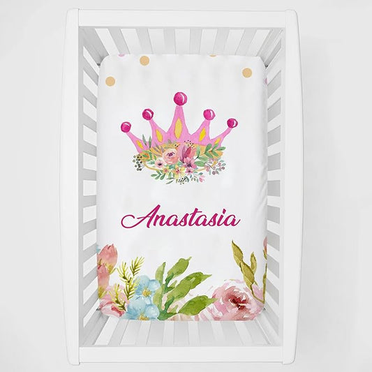 Gril Crown Personalized Pack 'n Play Sheets - Custom Name Fitted Sheet, Soft & Breathable Material for Baby Girls